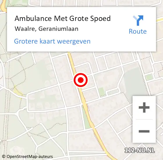 Locatie op kaart van de 112 melding: Ambulance Met Grote Spoed Naar Waalre, Geraniumlaan op 6 september 2017 08:54