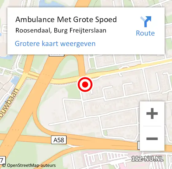 Locatie op kaart van de 112 melding: Ambulance Met Grote Spoed Naar Roosendaal, Burg Freijterslaan op 6 september 2017 09:36