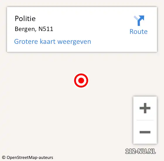 Locatie op kaart van de 112 melding: Politie Bergen, N511 op 6 september 2017 11:58