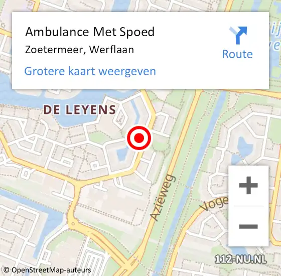Locatie op kaart van de 112 melding: Ambulance Met Spoed Naar Zoetermeer, Werflaan op 6 september 2017 13:09