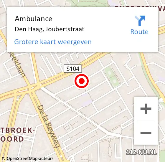 Locatie op kaart van de 112 melding: Ambulance Den Haag, Joubertstraat op 6 september 2017 13:18