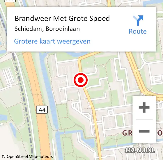 Locatie op kaart van de 112 melding: Brandweer Met Grote Spoed Naar Schiedam, Borodinlaan op 6 september 2017 15:58