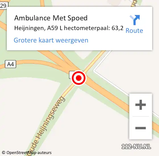 Locatie op kaart van de 112 melding: Ambulance Met Spoed Naar Heijningen, A59 L hectometerpaal: 63,2 op 6 september 2017 16:55
