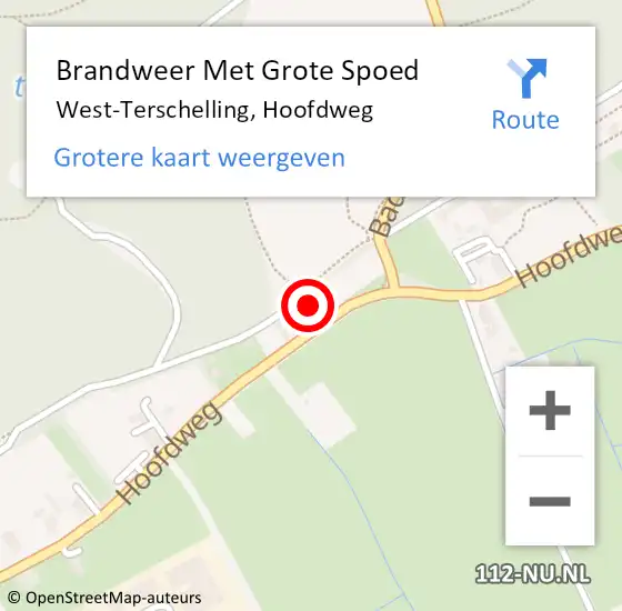 Locatie op kaart van de 112 melding: Brandweer Met Grote Spoed Naar West-Terschelling, Hoofdweg op 6 september 2017 19:39