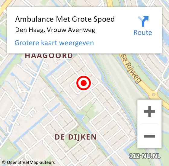 Locatie op kaart van de 112 melding: Ambulance Met Grote Spoed Naar Den Haag, Vrouw Avenweg op 7 september 2017 07:37