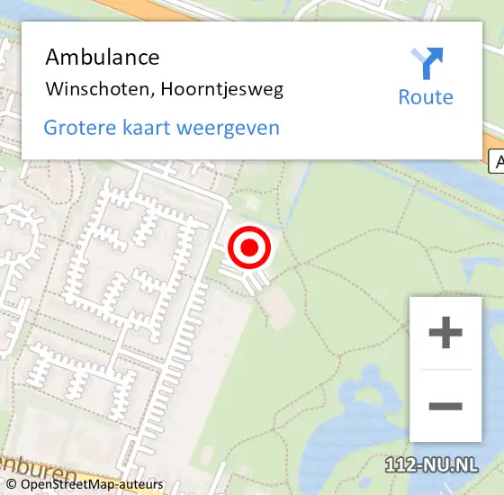 Locatie op kaart van de 112 melding: Ambulance Winschoten, Hoorntjesweg op 7 september 2017 07:54