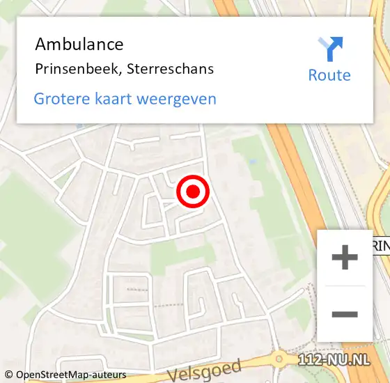 Locatie op kaart van de 112 melding: Ambulance Prinsenbeek, Sterreschans op 7 september 2017 08:01