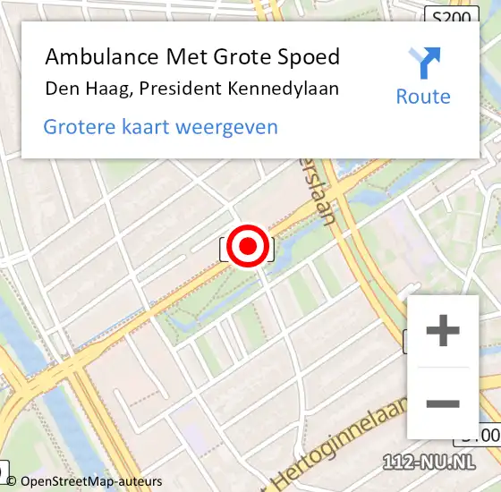 Locatie op kaart van de 112 melding: Ambulance Met Grote Spoed Naar Den Haag, President Kennedylaan op 7 september 2017 10:03