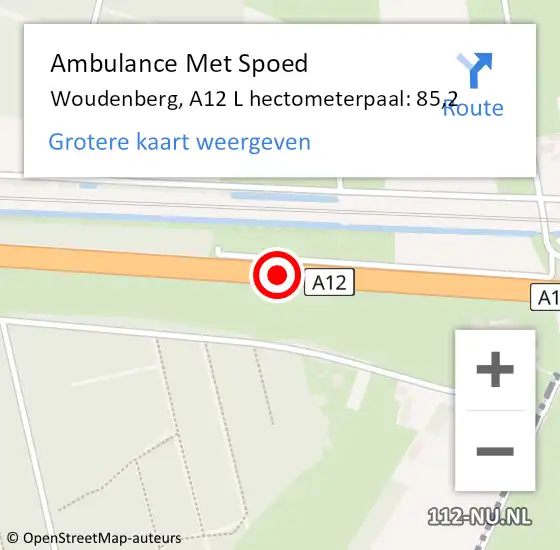 Locatie op kaart van de 112 melding: Ambulance Met Spoed Naar Woudenberg, A12 L hectometerpaal: 85,2 op 7 september 2017 10:06