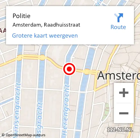Locatie op kaart van de 112 melding: Politie Amsterdam, Raadhuisstraat op 7 september 2017 20:43