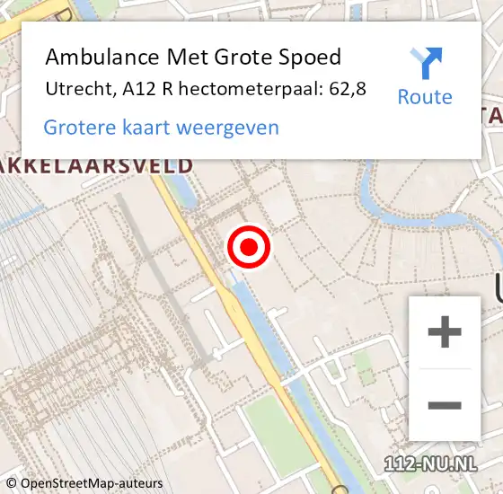 Locatie op kaart van de 112 melding: Ambulance Met Grote Spoed Naar Utrecht, A12 R hectometerpaal: 62,8 op 8 september 2017 08:20