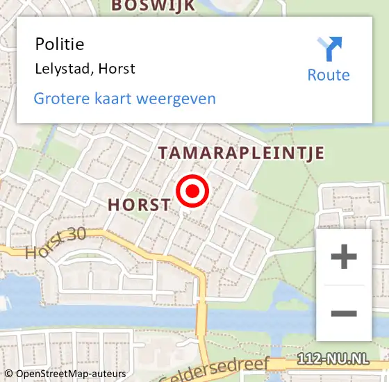 Locatie op kaart van de 112 melding: Politie Lelystad, Horst op 8 september 2017 08:24