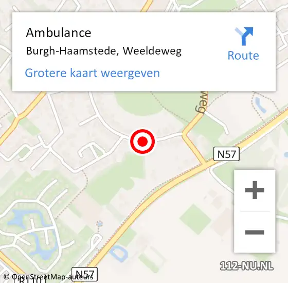 Locatie op kaart van de 112 melding: Ambulance Burgh-Haamstede, Weeldeweg op 8 september 2017 09:16