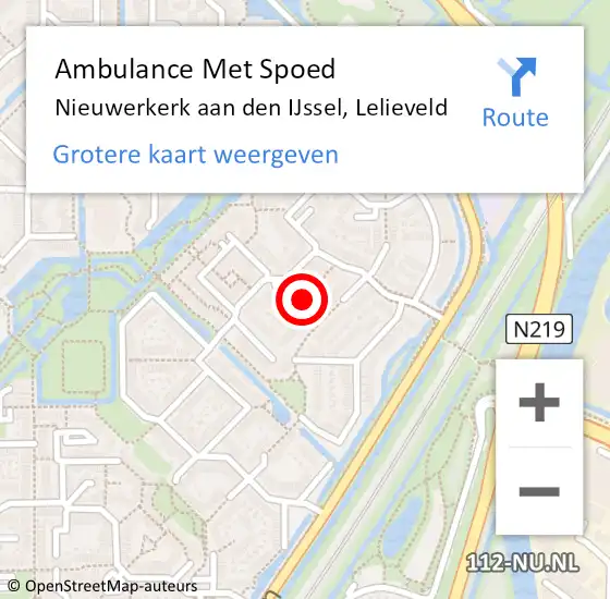 Locatie op kaart van de 112 melding: Ambulance Met Spoed Naar Nieuwerkerk aan den IJssel, Lelieveld op 8 september 2017 13:39
