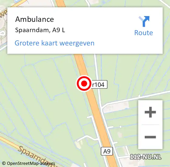 Locatie op kaart van de 112 melding: Ambulance Spaarndam, A9 R op 8 september 2017 14:36