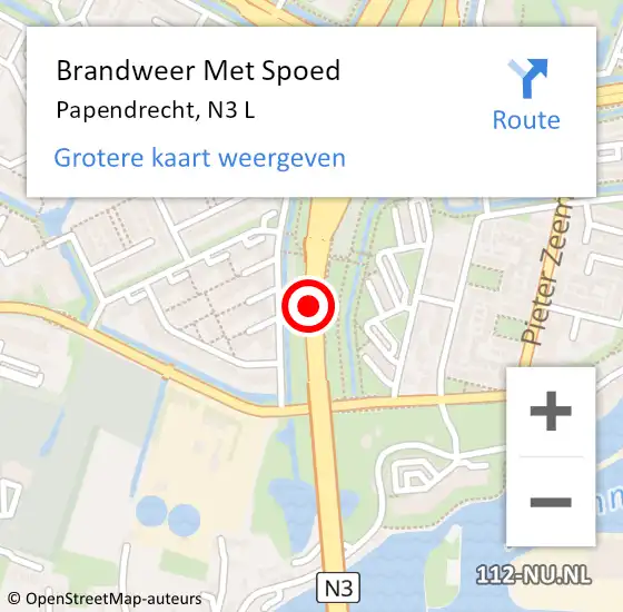 Locatie op kaart van de 112 melding: Brandweer Met Spoed Naar Papendrecht, N3 L op 8 september 2017 14:54