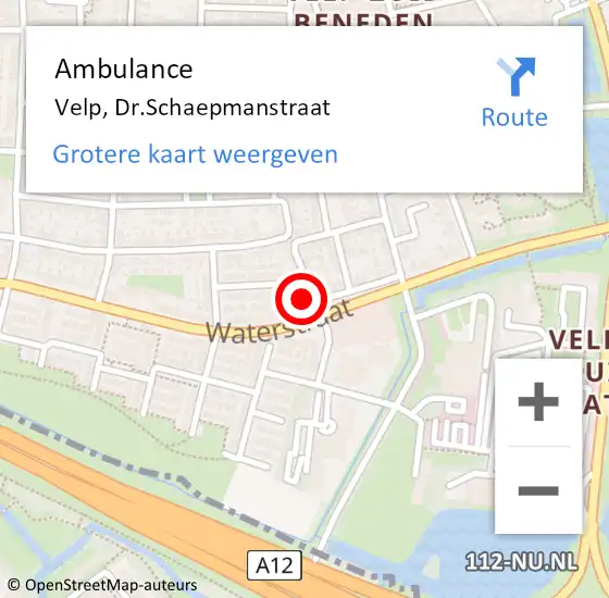Locatie op kaart van de 112 melding: Ambulance Velp, Dr.Schaepmanstraat op 8 september 2017 19:32