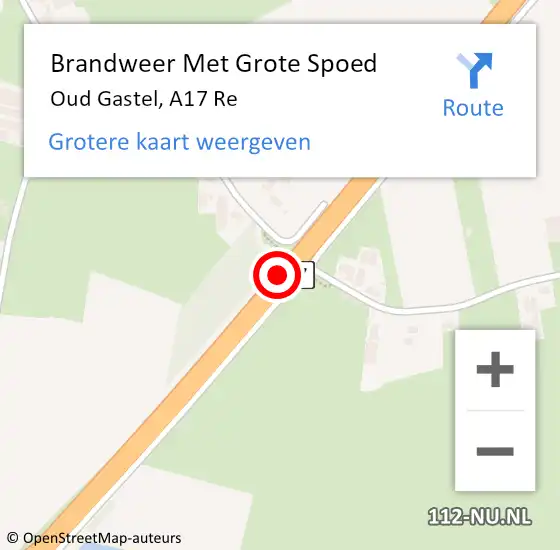 Locatie op kaart van de 112 melding: Brandweer Met Grote Spoed Naar Oud Gastel, A17 R hectometerpaal: 17,3 op 9 september 2017 03:46