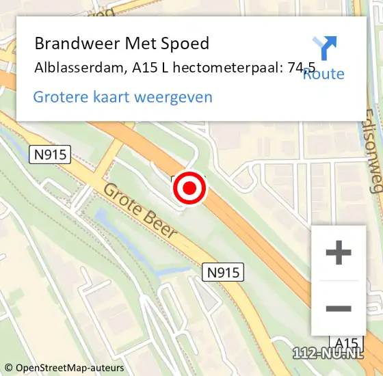 Locatie op kaart van de 112 melding: Brandweer Met Spoed Naar Alblasserdam, A15 R op 9 september 2017 09:48