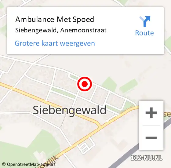 Locatie op kaart van de 112 melding: Ambulance Met Spoed Naar Siebengewald, Anemoonstraat op 1 februari 2014 00:11