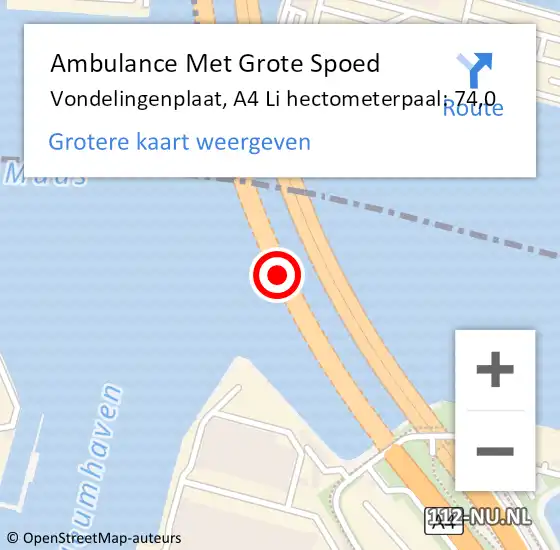 Locatie op kaart van de 112 melding: Ambulance Met Grote Spoed Naar Vondelingenplaat, A4 R hectometerpaal: 73,8 op 9 september 2017 13:25