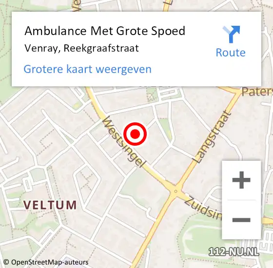 Locatie op kaart van de 112 melding: Ambulance Met Grote Spoed Naar Venray, Reekgraafstraat op 9 september 2017 14:34