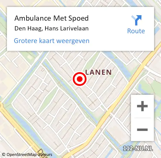 Locatie op kaart van de 112 melding: Ambulance Met Spoed Naar Den Haag, Hans Larivelaan op 9 september 2017 17:03