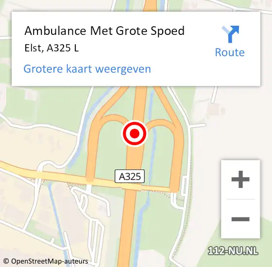 Locatie op kaart van de 112 melding: Ambulance Met Grote Spoed Naar Elst, A325 L op 9 september 2017 23:41