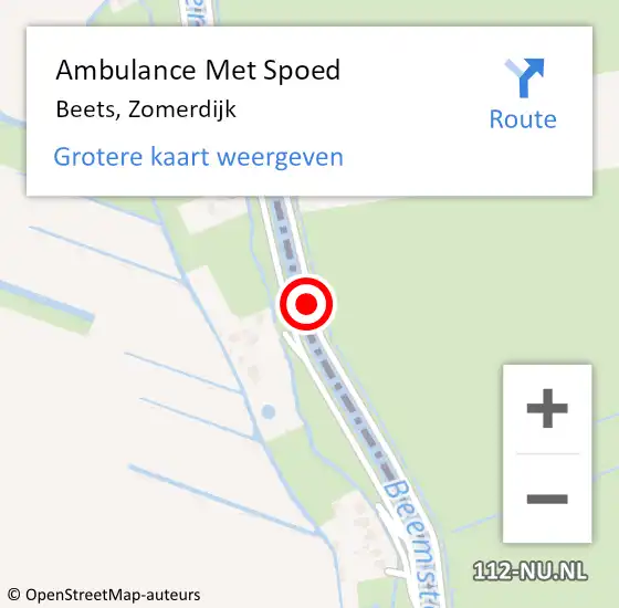 Locatie op kaart van de 112 melding: Ambulance Met Spoed Naar Beets, Zomerdijk op 10 september 2017 11:54