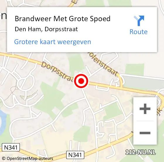 Locatie op kaart van de 112 melding: Brandweer Met Grote Spoed Naar Den Ham, Dorpsstraat op 10 september 2017 12:53