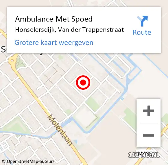 Locatie op kaart van de 112 melding: Ambulance Met Spoed Naar Honselersdijk, Van der Trappenstraat op 10 september 2017 13:42