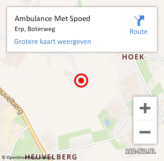 Locatie op kaart van de 112 melding: Ambulance Met Spoed Naar Erp, Boterweg op 10 september 2017 19:38