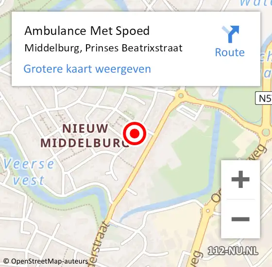 Locatie op kaart van de 112 melding: Ambulance Met Spoed Naar Middelburg, Prinses Beatrixstraat op 10 september 2017 20:42