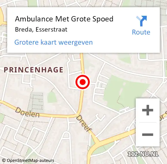 Locatie op kaart van de 112 melding: Ambulance Met Grote Spoed Naar Breda, Esserstraat op 11 september 2017 09:40