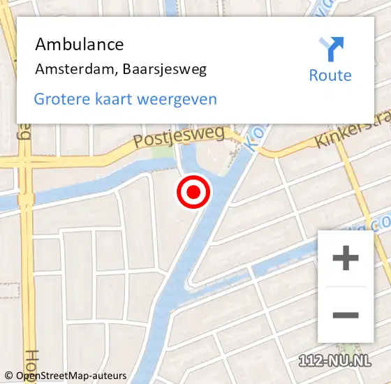Locatie op kaart van de 112 melding: Ambulance Amsterdam, Baarsjesweg op 11 september 2017 11:40