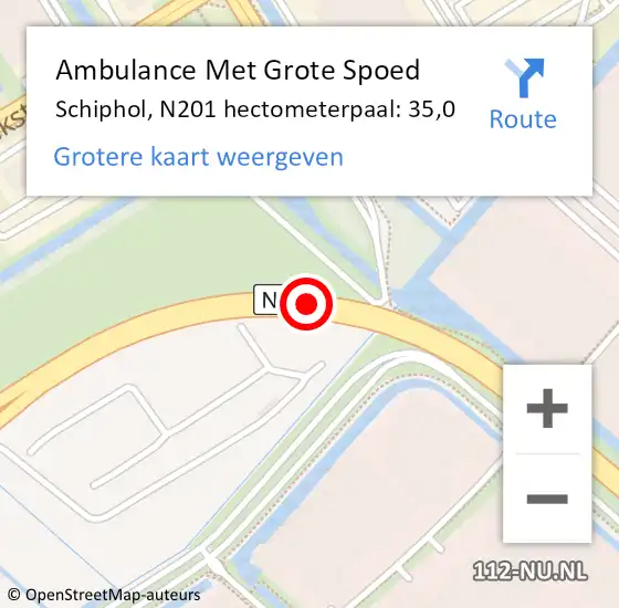 Locatie op kaart van de 112 melding: Ambulance Met Grote Spoed Naar Schiphol, N201 hectometerpaal: 35,0 op 11 september 2017 18:04