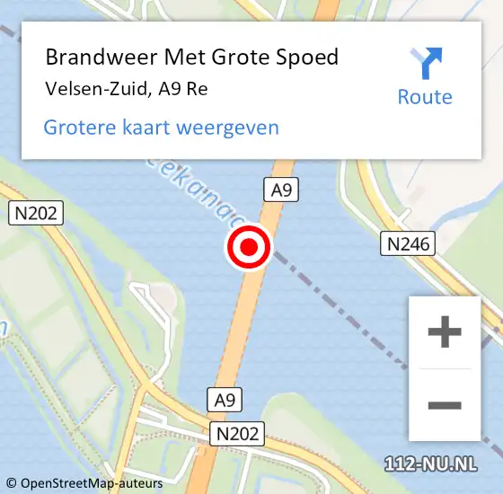 Locatie op kaart van de 112 melding: Brandweer Met Grote Spoed Naar Velsen-Zuid, A9 R hectometerpaal: 48,1 op 11 september 2017 19:54