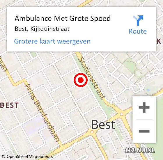 Locatie op kaart van de 112 melding: Ambulance Met Grote Spoed Naar Best, Kijkduinstraat op 11 september 2017 23:24