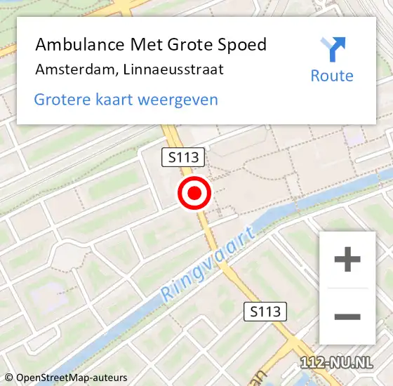 Locatie op kaart van de 112 melding: Ambulance Met Grote Spoed Naar Amsterdam, Linnaeusstraat op 12 september 2017 01:13