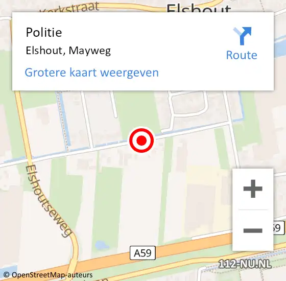 Locatie op kaart van de 112 melding: Politie Elshout, Mayweg op 12 september 2017 13:16