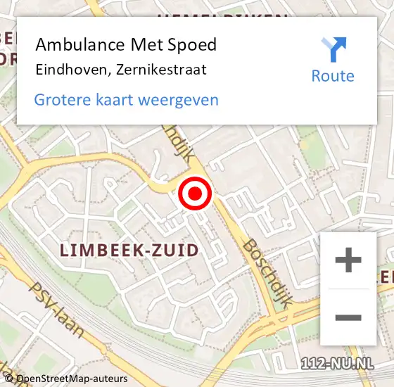 Locatie op kaart van de 112 melding: Ambulance Met Spoed Naar Eindhoven, Zernikestraat op 12 september 2017 14:09