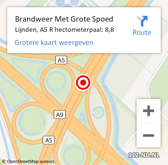 Locatie op kaart van de 112 melding: Brandweer Met Grote Spoed Naar Lijnden, A5 R hectometerpaal: 3,5 op 12 september 2017 17:00