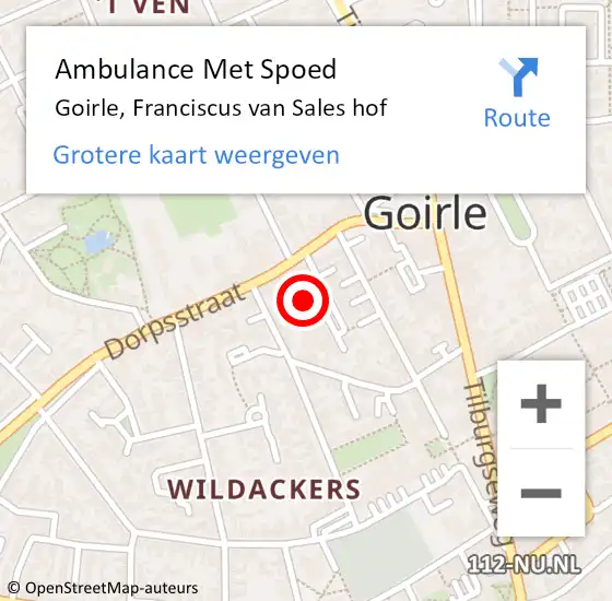 Locatie op kaart van de 112 melding: Ambulance Met Spoed Naar Goirle, Franciscus van Sales hof op 12 september 2017 18:57