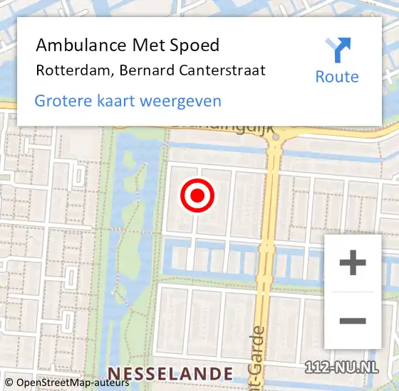 Locatie op kaart van de 112 melding: Ambulance Met Spoed Naar Rotterdam, Bernard Canterstraat op 12 september 2017 23:38