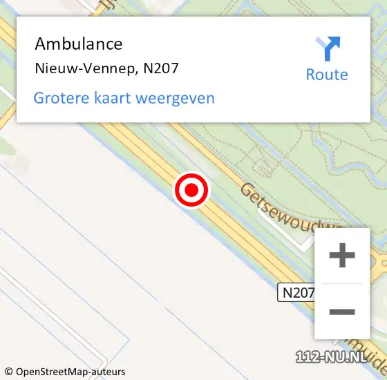 Locatie op kaart van de 112 melding: Ambulance Nieuw-Vennep, N207 op 13 september 2017 08:59