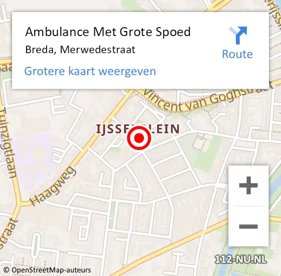 Locatie op kaart van de 112 melding: Ambulance Met Grote Spoed Naar Breda, Merwedestraat op 13 september 2017 09:32