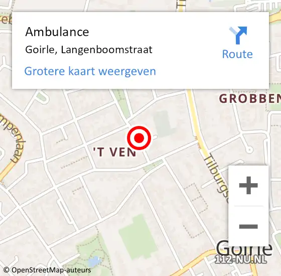 Locatie op kaart van de 112 melding: Ambulance Goirle, Langenboomstraat op 13 september 2017 10:03