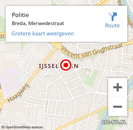 Locatie op kaart van de 112 melding: Politie Breda, Merwedestraat op 13 september 2017 10:05