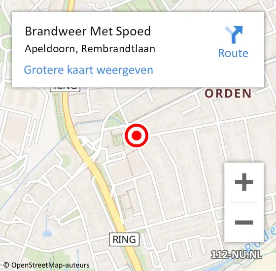 Locatie op kaart van de 112 melding: Brandweer Met Spoed Naar Apeldoorn, Rembrandtlaan op 13 september 2017 11:11