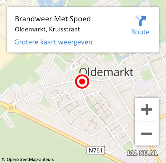 Locatie op kaart van de 112 melding: Brandweer Met Spoed Naar Oldemarkt, Kruisstraat op 13 september 2017 11:35